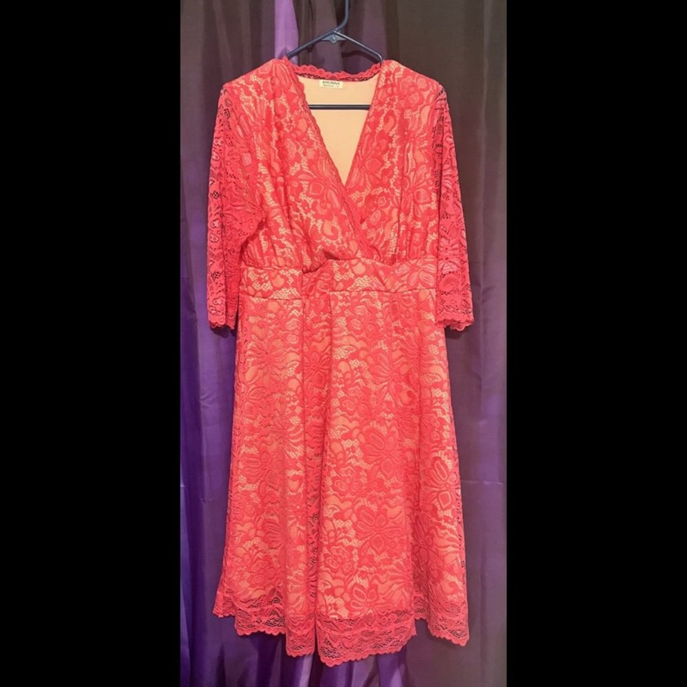 Kiyonna Mademoiselle Lace Cocktail Dress Coral 1x